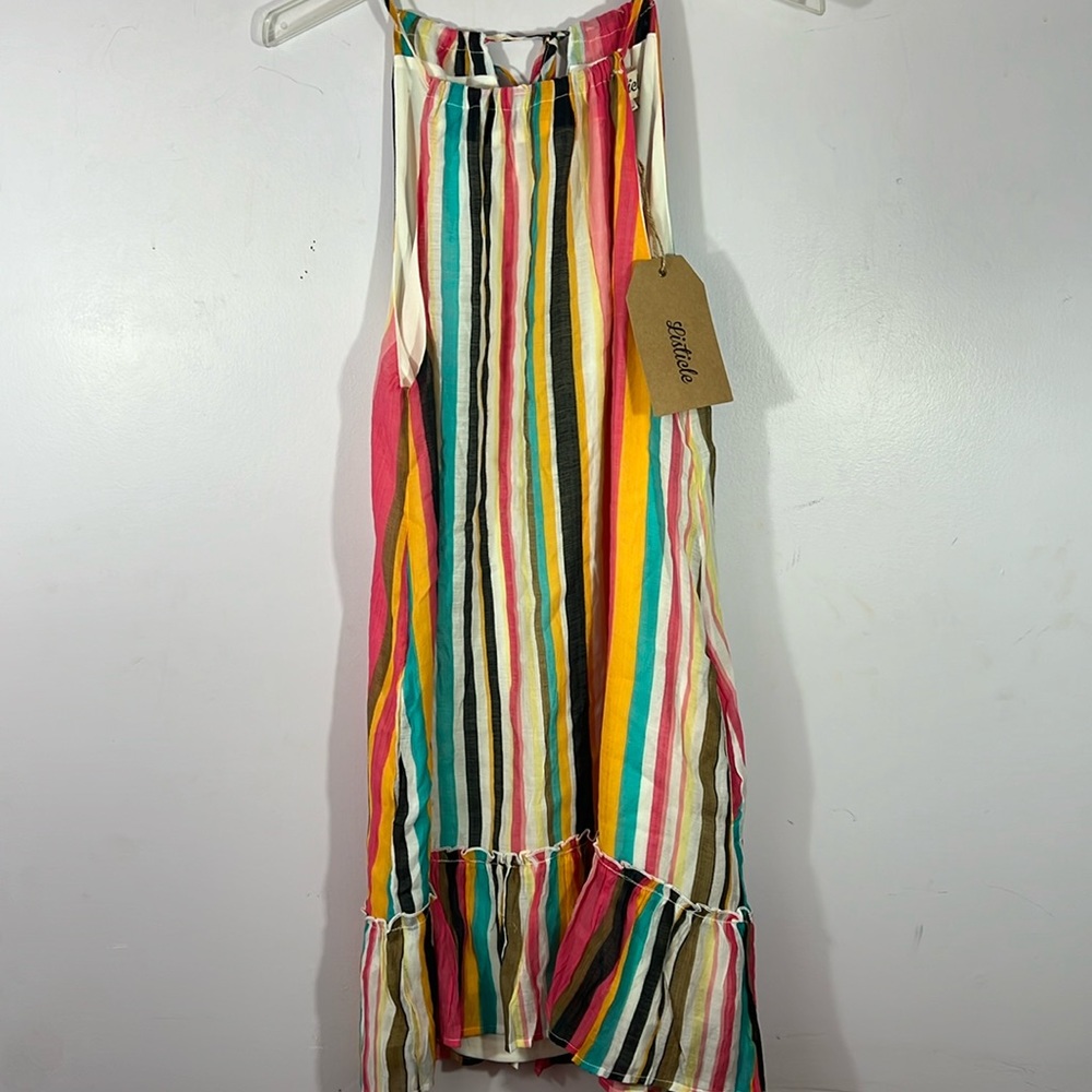 Listicle Multicolor Striped Sundress - Pink, Yellow, Teal, Black, White
